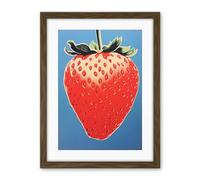 Artery8 A Single Strawberry Block Colour Artwork Red on Blue Bold Bright Minimalist Kitchen Decor Artwork Framed Wall Art Print 18X24 Inch