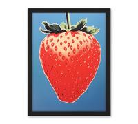 Artery8 A Single Strawberry Block Colour Artwork Red on Blue Bold Bright Minimalist Kitchen Decor Artwork Framed Wall Art Print 18X24 Inch