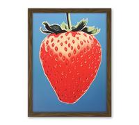 Artery8 A Single Strawberry Block Colour Artwork Red on Blue Bold Bright Minimalist Kitchen Decor Artwork Framed Wall Art Print 18X24 Inch