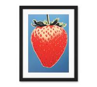 Artery8 A Single Strawberry Block Colour Artwork Red on Blue Bold Bright Minimalist Kitchen Decor Artwork Framed Wall Art Print 18X24 Inch