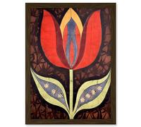 Artery8 A Single Tulip Flower Batik Style Pattern Folk Art Artwork Framed A3 Wall Art Print