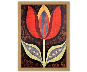 Artery8 A Single Tulip Flower Batik Style Pattern Folk Art Artwork Framed A3 Wall Art Print