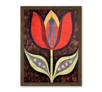 Artery8 A Single Tulip Flower Batik Style Pattern Folk Art Artwork Framed Wall Art Print 18X24 Inch