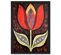 Artery8 A Single Tulip Flower Batik Style Pattern Folk Art Artwork Framed Wall Art Print A4