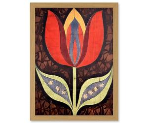 Artery8 A Single Tulip Flower Batik Style Pattern Folk Art Artwork Framed Wall Art Print A4