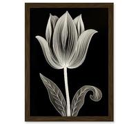 Artery8 A Single Tulip Flower Black and White Folk Art Artwork Framed A3 Wall Art Print