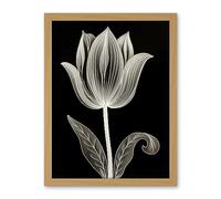 Artery8 A Single Tulip Flower Black and White Folk Art Artwork Framed Wall Art Print 18X24 Inch