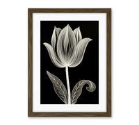 Artery8 A Single Tulip Flower Black and White Folk Art Artwork Framed Wall Art Print 18X24 Inch