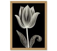 Artery8 A Single Tulip Flower Black and White Folk Art Artwork Framed Wall Art Print A4
