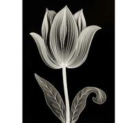 Artery8 A Single Tulip Flower Black and White Folk Art Extra Large XL Wall Art Poster Print