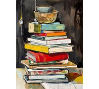 Artery8 A Stack of Recipe Cookbooks with Bowls on Top Large Wall Art Poster Print Thick Paper 18X24 Inch
