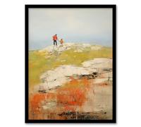Artery8 A Walk With Dad By David Armstrong Oil Painting Green Red Coastal Cliff Landscape Artwork Framed Wall Art Print A4