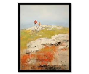 Artery8 A Walk With Dad By David Armstrong Oil Painting Green Red Coastal Cliff Landscape Artwork Framed Wall Art Print A4
