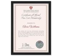 Artery8 A4 Black Framed Santa Nice List Certificate for Kids Personalised Christmas Award Letter from the North Pole : Makes a Great Xmas Eve Surprise or Magical Keepsake for Boys and Girls