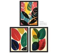 A4 Wall Art And Frame Set of 3 Abstract Colourful Boho Leaves Graphic Artery8 Multi A4