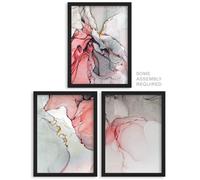 A4 Wall Art And Frame Set of 3 Abstract Coral Grey Agate Stone Marble Artery8 Multi A4