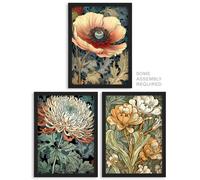 Artery8 A4 Wall Art & Frame Set of 3 Anemone Chrysanthemum Freesia Flowers in Pale Orange Artery8 Pale Orange A4