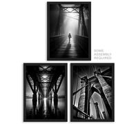Artery8 Black and White Bridges Wall Art - Set of 3 A4 Sized Art with Black Frames - Atmospheric Photographs in Different Angles