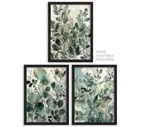 Artery8 Eucalyptus Leaves Wall Art - Set of 3 A4 Sized Art with Black Frames - Botanical Plants Sage Green Watercolour Boho