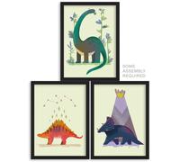Artery8 A4 Wall Art & Frame Set of 3 Kids Bedroom Cute Dinosaurs Pastel Artery8 Multicolor A4