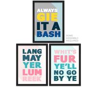Artery8 Scottish Sayings Wall Art - Set of 3 A4 Sized Art with Black Frames - Good Wish Motivational Inspirational Expression Pastels