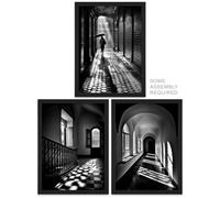 A4 Wall Art And Frame Set of 3 Shadows and Light Geometric Patterns Artery8 Grey A4