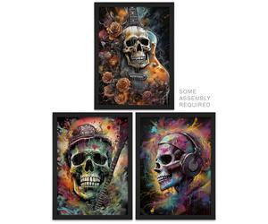 Artery8 A4 Wall Art & Frame Set of 3 Thrash Metal Death Skull Guitar in Black Artery8 Black A4