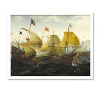 Artery8 Aart Battle Cadiz Dutch English Ships Painting Art Print Framed Poster Wall Decor 12x16 inch