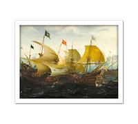 Artery8 Aart Battle Cadiz Dutch English Ships Painting Artwork Framed Wall Art Print 18X24 Inch