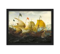 Artery8 Aart Battle Cadiz Dutch English Ships Painting Artwork Framed Wall Art Print 18X24 Inch
