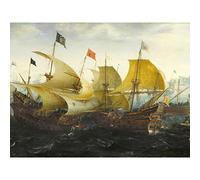 Artery8 Aart Battle Cadiz Dutch English Ships Painting Large Wall Art Poster Print Thick Paper 18X24 Inch