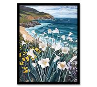 Artery8 Aberdaron Coastal Wales Daffodils Hills Painting Framed Art Print | Size: A4 Artery8 Multicolor A4