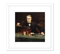 Artery8 Abraham Archibald Anderson Thomas Alva Edison 8X8 Inch Square Wooden Framed Wall Art Print Picture with Mount in White Artery8 White