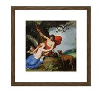 Artery8 Abraham Bloemaert Venus & Adonis 8X8 Inch Square Wooden Framed Wall Art Print Picture with Mount in Brown Artery8 Brown
