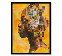 Artery8 Abstract African Woman Portrait Futuristic Ochre Living Room Artwork Framed Wall Art Print 18X24 Inch