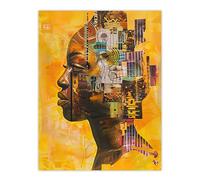 Abstract African Woman Portrait Futuristic Ochre Wall Art Print Artery8 Mustard W24 inch x H32 inch