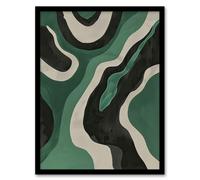 Artery8 Abstract Amazon River Green & Black Painting Framed Art Print | Size: A4 Artery8 Green A4