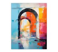Artery8 Abstract Arches Vibrant Oil Painting Baby Blue Orange Pink Palette Knife Architecture Artwork Extra Large XL Wall Art Poster Print