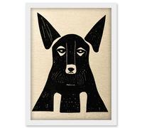Artery8 Abstract Art Deco Black & White Dog Linocut Illustration Artwork Framed Wall Art Print A4 Artery8 White
