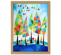 Artery8 Abstract Autumn Trees Folk Art Artwork Framed A3 Wall Art Print