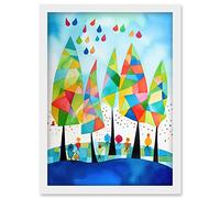 Artery8 Abstract Autumn Trees Folk Art Artwork Framed Wall Art Print A4
