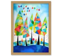 Artery8 Abstract Autumn Trees Folk Art Artwork Framed Wall Art Print A4
