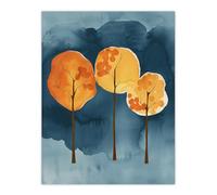 Artery8 Abstract Autumn Trees Orange Blue Watercolour Living Room Large Wall Art Poster Print Thick Paper 18X24 Inch