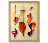 Artery8 Abstract Autumnal Boho Music Clefs & Lyra Musical in Cream Copper Pink Yellow Artwork Framed Wall Art Print A4 in Light Oak Artery8 Light Oak