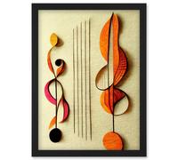Wee Blue Coo Abstract Autumnal Boho Music Clefs and Staff Musical Cream Copper Pink Yellow Artwork Framed Wall Art Print A4