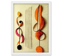Artery8 Abstract Autumnal Boho Music Clefs & Staff Musical Cream Copper Pink Yellow Artwork Framed Wall Art Print A4 in White Artery8 White