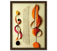 Artery8 Abstract Autumnal Boho Music Clefs & Staff Musical Cream Copper Pink Yellow Artwork Framed Wall Art Print A4 in Brown Artery8 Brown