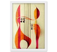 Artery8 Abstract Autumnal Boho Musical Music Symbol Clef in Cream Pink Copper Yellow Artwork Framed Wall Art Print A4 in White Artery8 White
