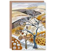Artery8 Abstract Autumnal Tree Fields Artwork Pumpkins Birthday Art Card in Beige Artery8 Beige