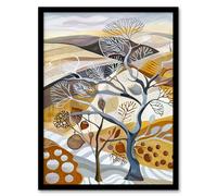 Artery8 Abstract Autumnal Tree Fields Artwork Pumpkins Framed Art Print in Beige | Size: A4 Artery8 Beige A4